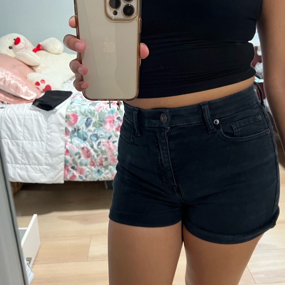 American Eagle Outfitters Black High-Rise Denim Jean Shorts